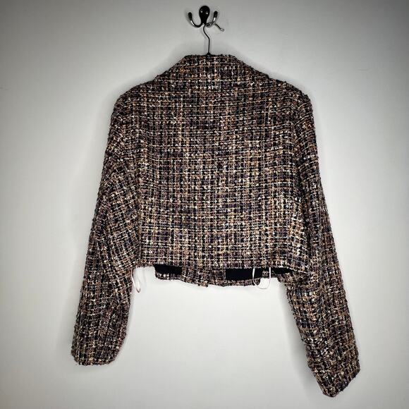 Gal Meets Glam Tweed Cropped Navy & Gold Blazer Size 18 - Picture 4 of 10